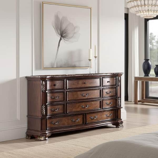 Prio Brown 11-Drawer 68 in. Wide Dresser without Mirror