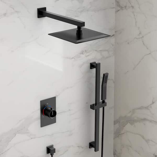 ClassicRain Dual 2-Spray Wall Mount 10 in. Fixed and Handheld Shower Head 2.5 GPM in Matte Black Valve Included
