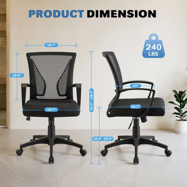 LACOO Office Black Mid Back Swivel Lumbar Support Desk, Computer
