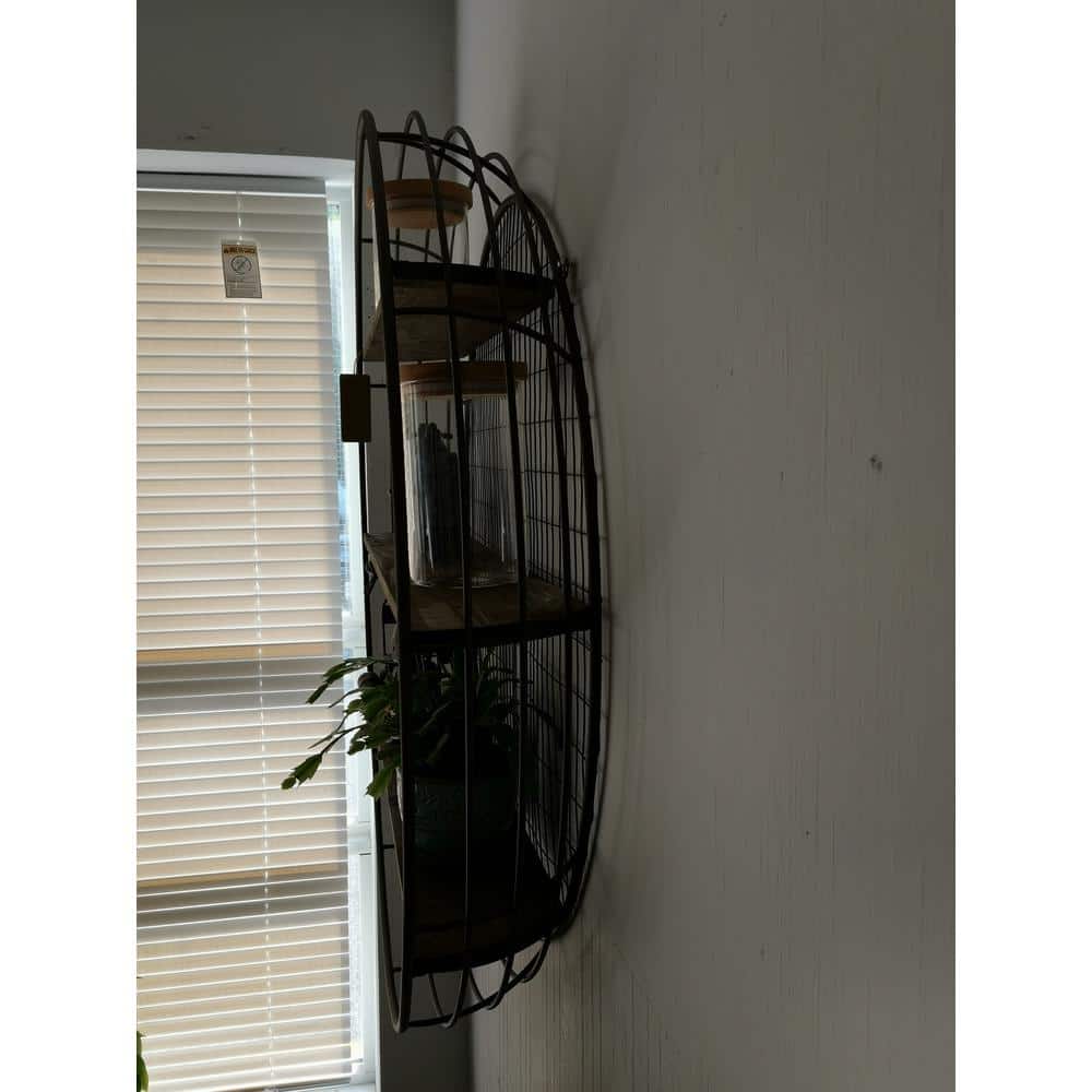 Rustic Elegance 39" Round Iron and Wood 3-Tier Floating Wall Shelf