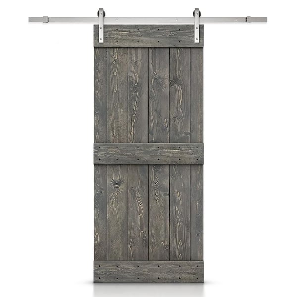 CALHOME Mid-Bar Series 30 in. x 84 in. Solid Weather Gray Stained DIY Pine Wood Interior Sliding Barn Door with Hardware Kit