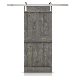 Mid-bar Series 30 in. x 84 in. Pre-Assembled Weather Gray Stained Wood Interior Sliding Barn Door with Hardware Kit