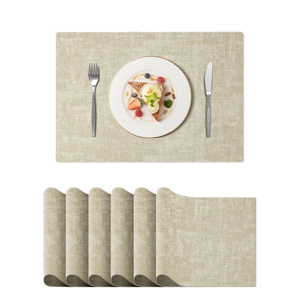 ilemong 11.8 in. W x 16.9 in. H Beige Leather Heat Resistant Placemats (Set of 6) for Dining Tables