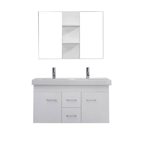 Virtu USA Opal 48 in. Double Vanity in White with Ceramic Vanity Top in White and Mirror
