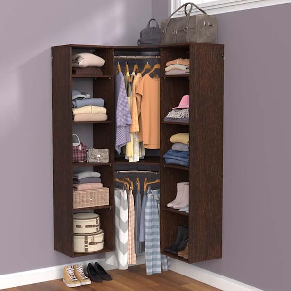 ClosetMaid Style+ Chocolate Hanging Wood Closet Corner System with (2) 16.97 in. W Towers, 2 Corner Shelves and 2 Corner Rods, Brown