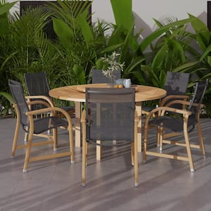 Naty Lazy Susan 7-Piece Wood Round Outdoor Dining Set