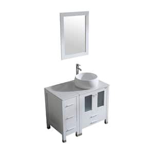 36 in. W x 22 in. D Bath Vanity in White with Ceramic Vanity Top in White with White Basin and Mirror