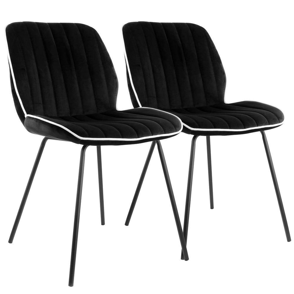 Elama Black 2Piece Velvet Tufted Chair with Black Metal Legs