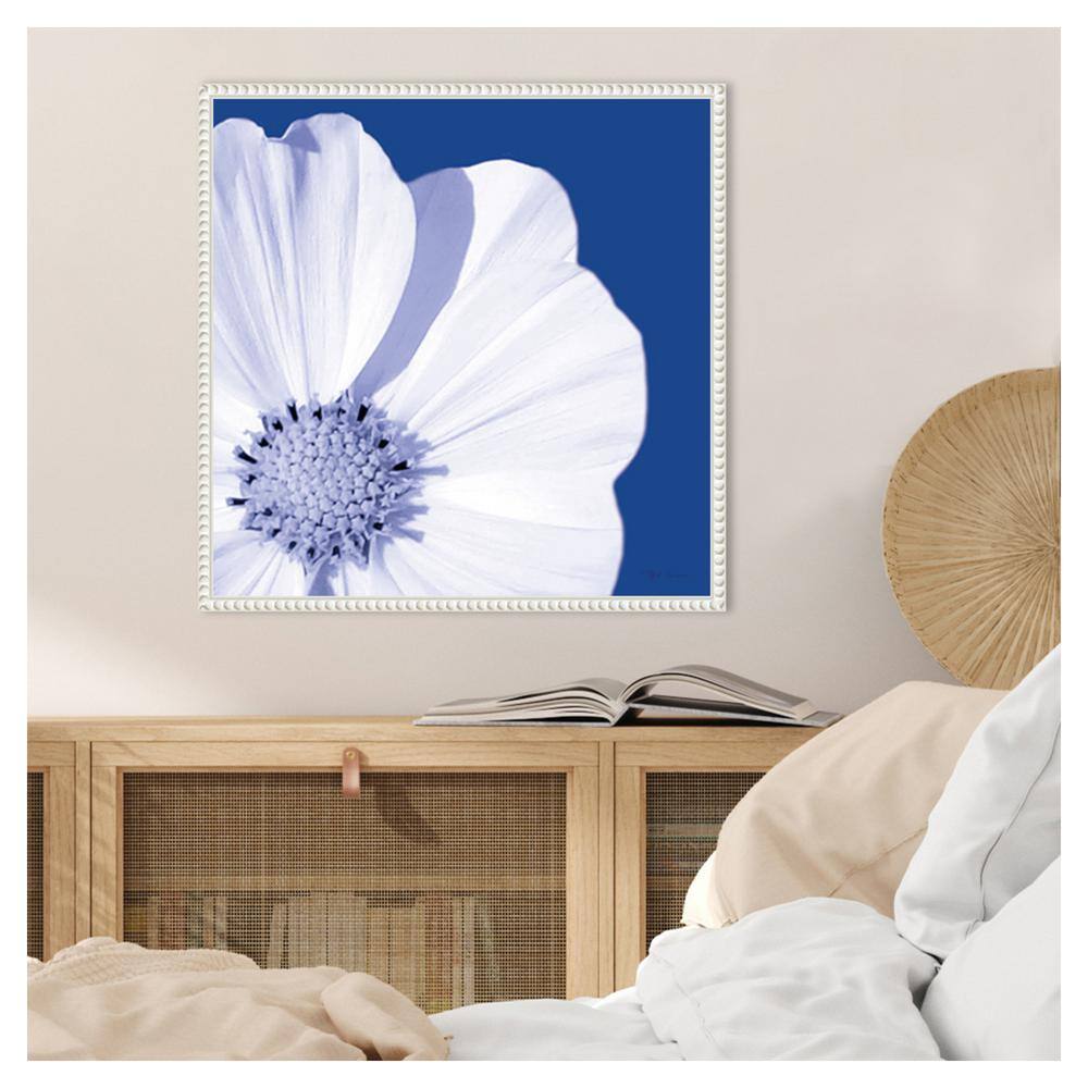 22" White and Blue Abstract Floral Canvas Wall Art with Floater Frame
