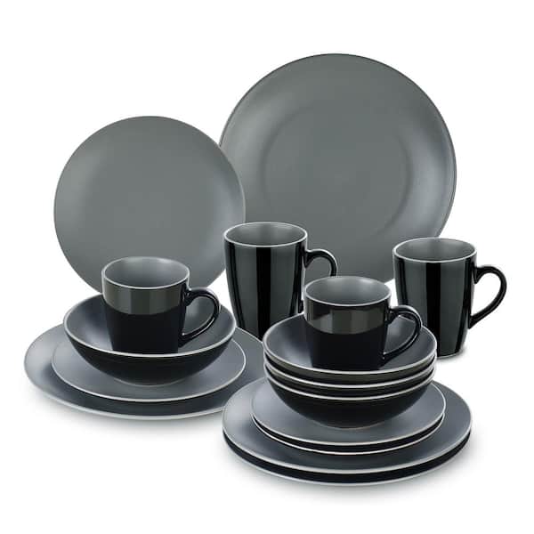 vancasso Series Soho 16-Piece Black Modern Porcelain Dinnerware