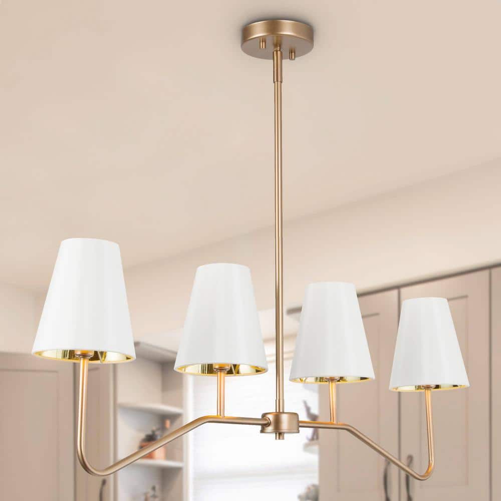 4-Light Satin Gold Island Farmhouse Chandelier with Fabric Shade Perfect fo