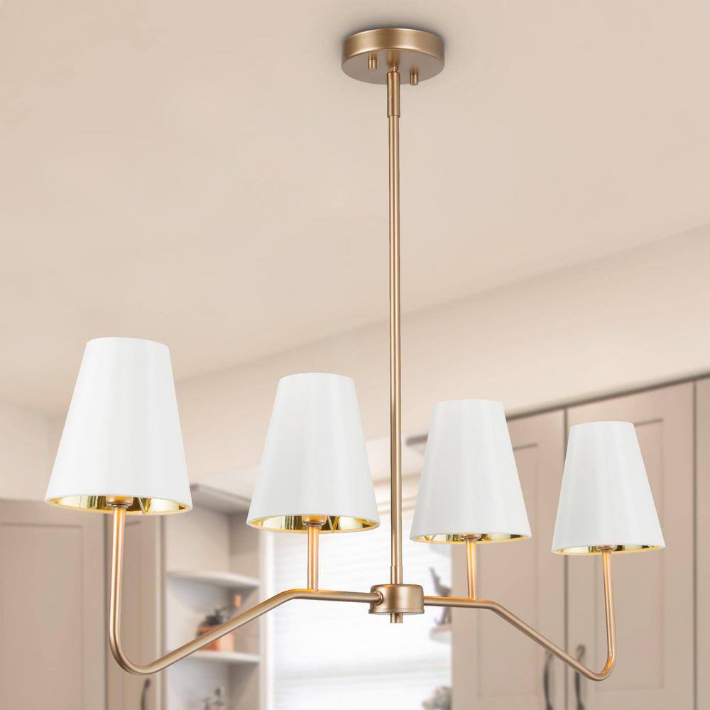 4-Light Satin Gold Island Farmhouse Chandelier with Fabric Shade Perfect for Kitchen, Dinning Room and Living Room. price history on PriceWatchPro