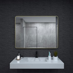 48 in. W x 36 in. H Rectangular Framed Wall Bathroom Vanity Mirror in Brass