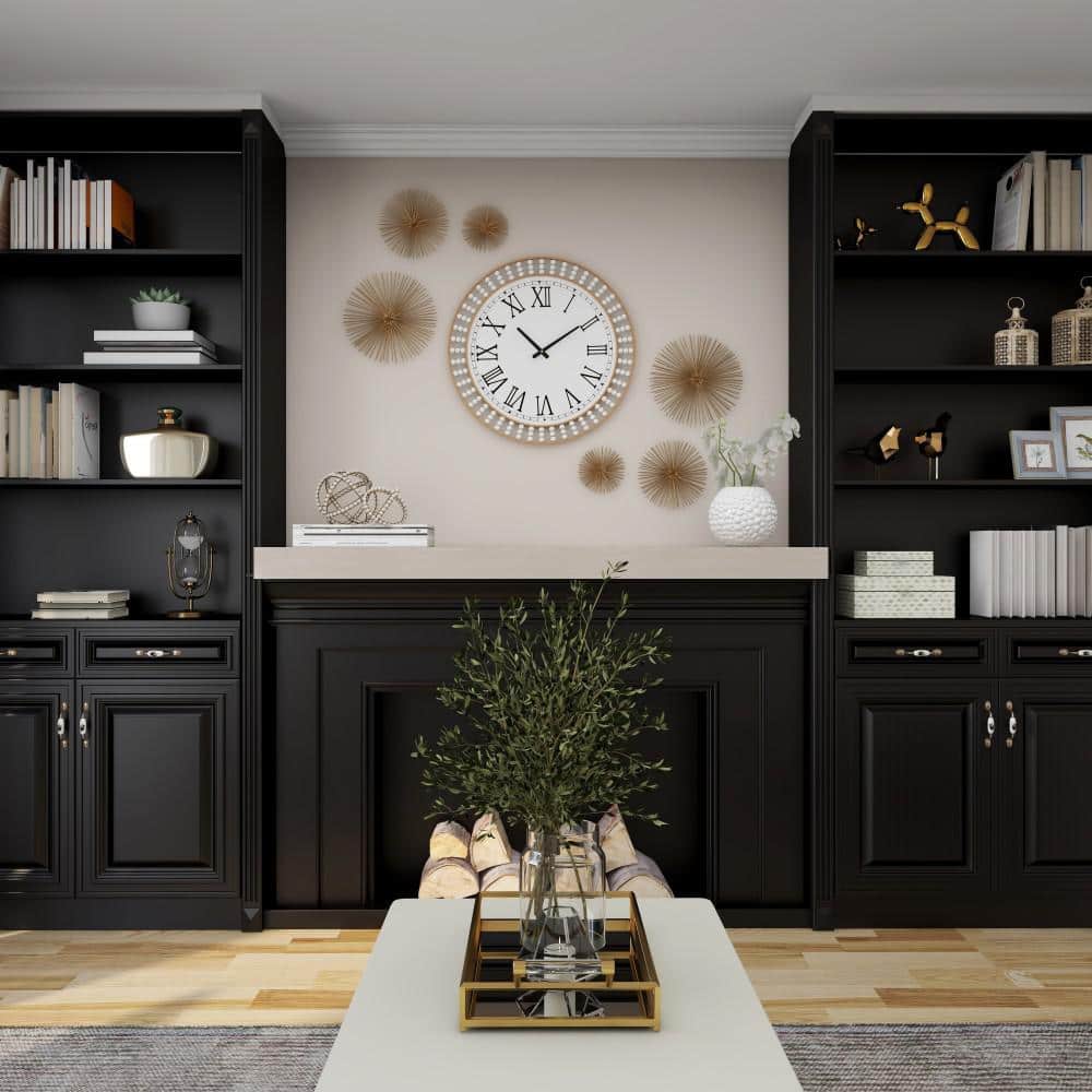 Oversized White Beaded Wall Clock with Gold Frame