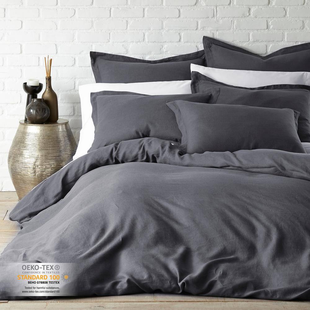 Charcoal Linen Euro Sham with Flange Edges