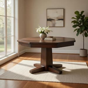 Benjara Orso White and Brown Wood 54 in. Pedestal Dining Table Seating ...