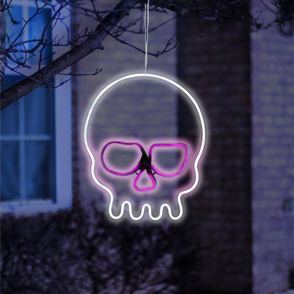 Alpine Corporation Neon Tube LED White Skull with Purple