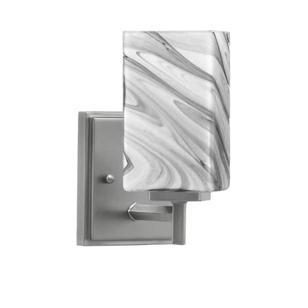 Unbranded Bridgewater 1 Light Graphite Wall Sconce with 3.5 in. Square Onyx Swirl Glass Shade, No Bulbs Included