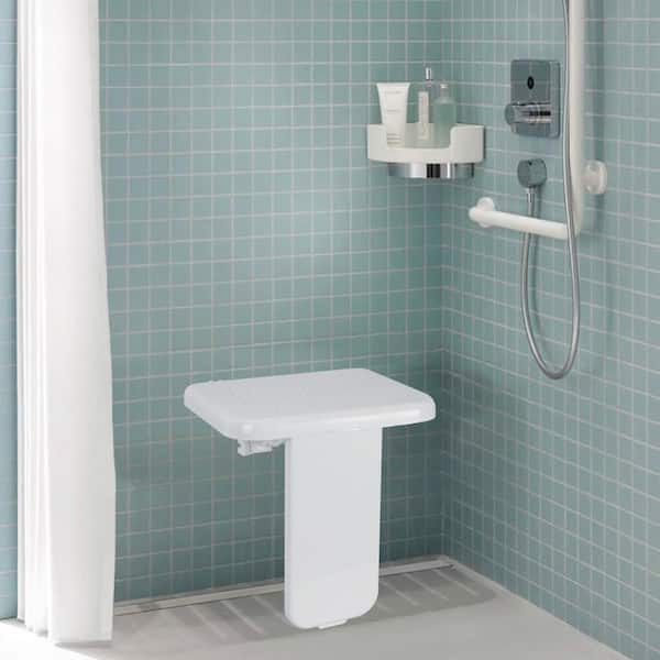 Folding ABS Shower Seat, 15.7 in. x 16.7 in. Walk in Shower Seat Unfolded, White Wall Mounted Fold Up Shower Bench