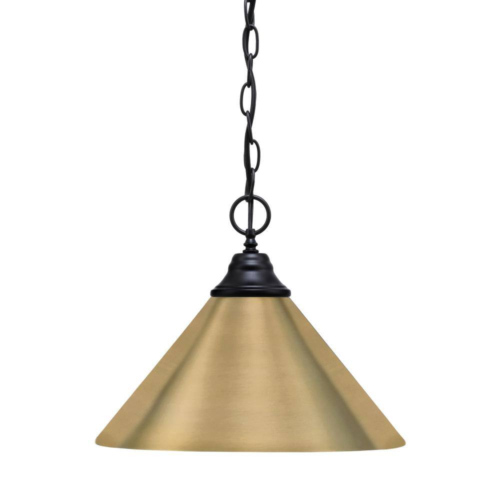 Kingston 100-Watt 1 Light Black Finish Shaded Pendant Light with 14 in. New