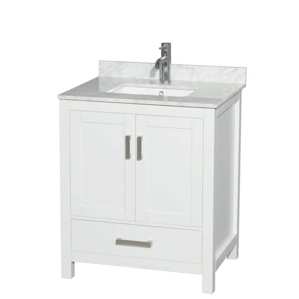Wyndham Collection Sheffield 30 in. W x 22 in. D x 35.25 in. H Single Bath Vanity in White with White Carrara Marble Top