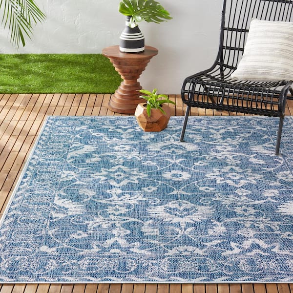 Patio Country Ayala Aqua/Ivory 5 ft. x 7 ft. Floral Indoor/Outdoor Area Rug
