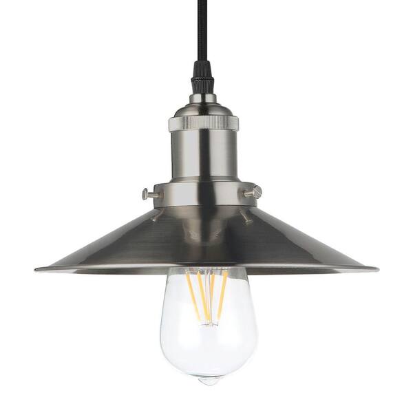 VONN Lighting Delphinus 1-Light 9 in. Satin Nickel LED Adjustable Hanging Industrial Pendant with LED Filament Bulb