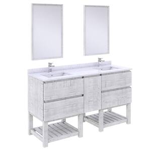 Formosa 60 in. W x 20 in. D x 35 in. H White Double Sinks Bath Vanity in Rustic White with White Vanity Top and Mirrors