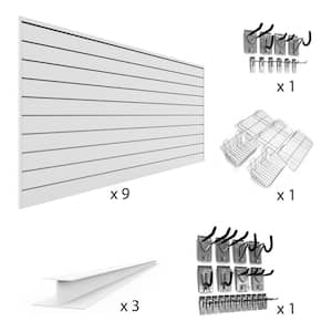 96 in. x 48 in. (288 sq. ft) PVC Slat Wall Panel Set White U-Turn Bundle (9-Panel Pack)