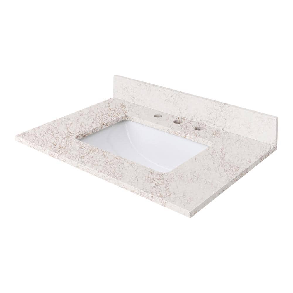 31'' White Quartz Vanity Top with Copper Veining and Undermount Sink