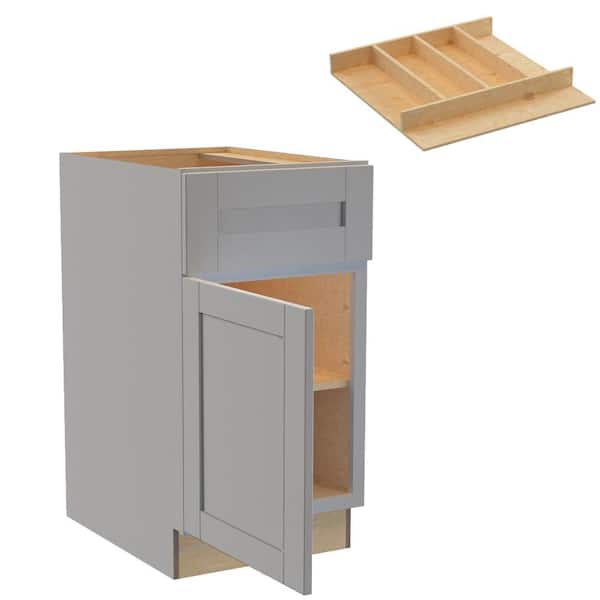 Home Decorators Collection Washington 18 in. W x 24 in. D x 34.5 in. H Veiled Gray Plywood Shaker Assembled Base Kitchen Cabinet Left Utility Tray