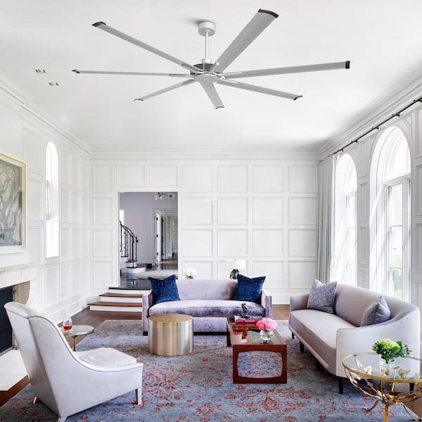 7 ft. Indoor/Outdoor Industrial Nickel 7-Blade Downrod Mount Ceiling Fan with Remote Control and Reversible DC Motor