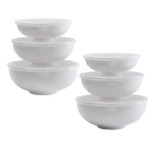3-White Small Melamine Nesting Prep Bowls with Lids (2-Pack)