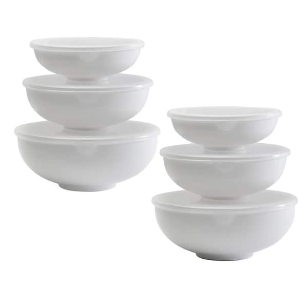 Hutzler 3-White Small Melamine Nesting Prep Bowls with Lids (2-Pack)