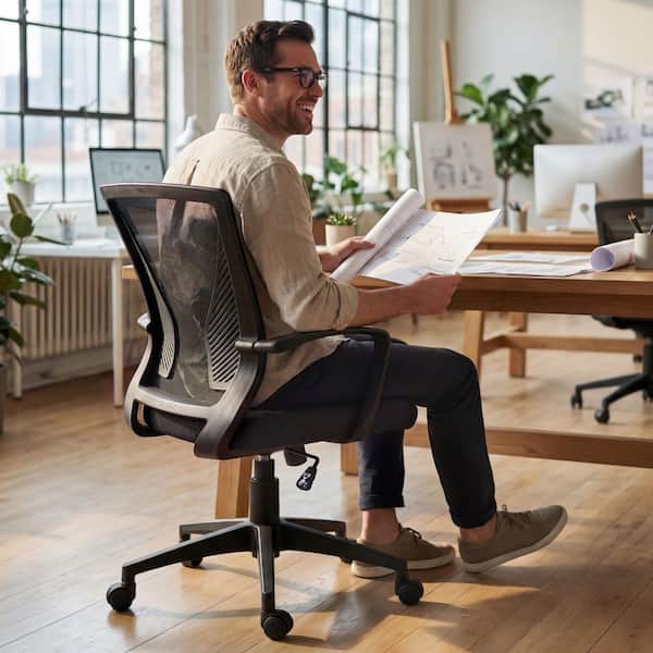 LACOO Office Black Mid Back Swivel Lumbar Support Desk, Computer