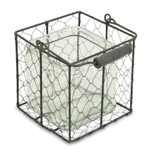 5.5 in. Brown and Clear Square Wire Basket and Glass Jar