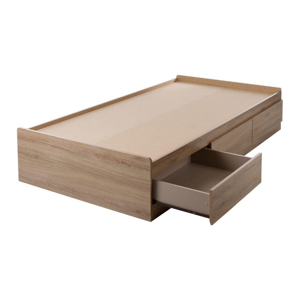 Rustic Oak Twin Wood Platform Bed with Storage Drawers
