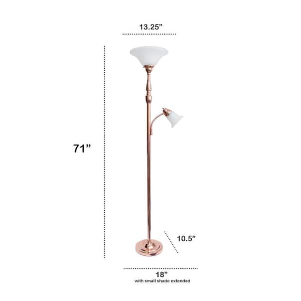 71 In Rose Gold Torchiere Floor Lamp, Floor Reading Lamps Home Depot
