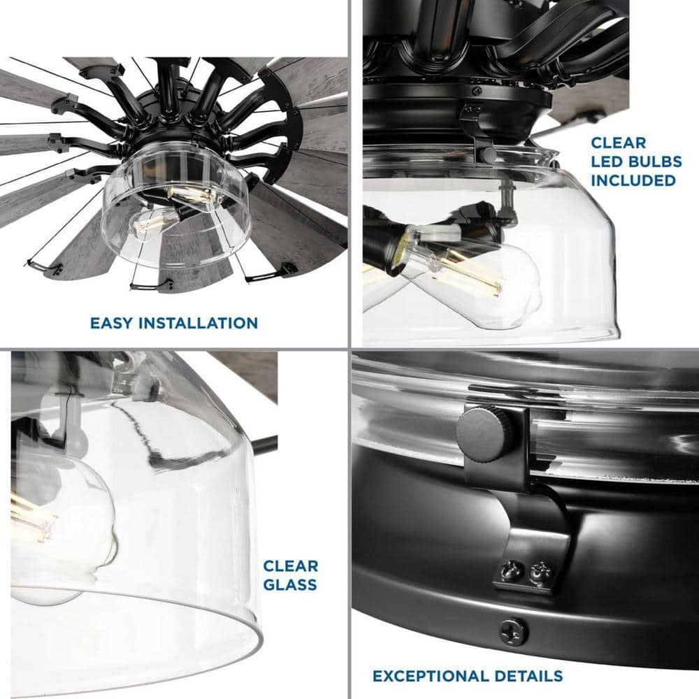 Matte Black Clear Glass Ceiling Fan Light Kit