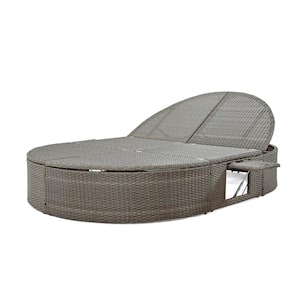 Gray Iron Polyester Wicker 2-Person Outdoor Day Bed with Cushions, Pillows with 3 Adjustable for Lawn, Poolside