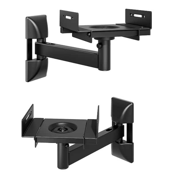 Adjustable Speaker Wall Mount Brackets 55 lbs. Capacity for Bookshelf Speakers 5.1 to 11.2 in. Width Black (2 Pack)