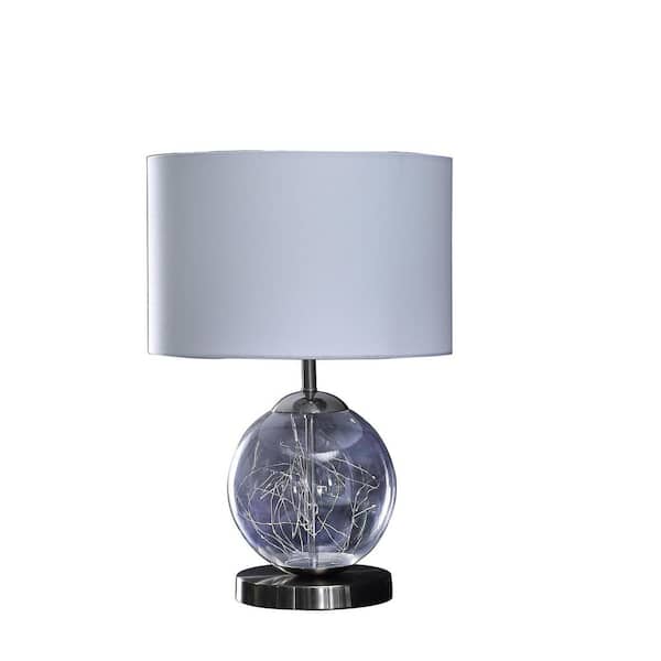 ORE International 20.5 in. Athena Brushed Nickel Silver Glass LED Plasma Mid-Century Metal Table Lamp