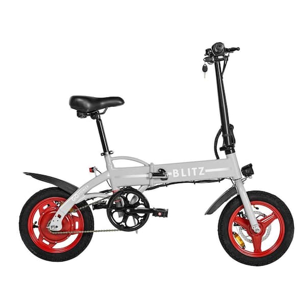 GoPowerBike GoBlitz Electric Bike, Lightweight Compact Design Folding Adult Mini EBike, 350W Motor 14in. Tires, Silver