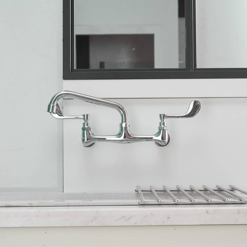 Polished Chrome Double Handle Wall Mount Kitchen Faucet