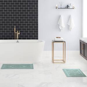 Cotton Stonewash Medallion 17 in. x 24 in./20 in. x 32 in. 2-Piece Bath Rug Set in Marine Blue