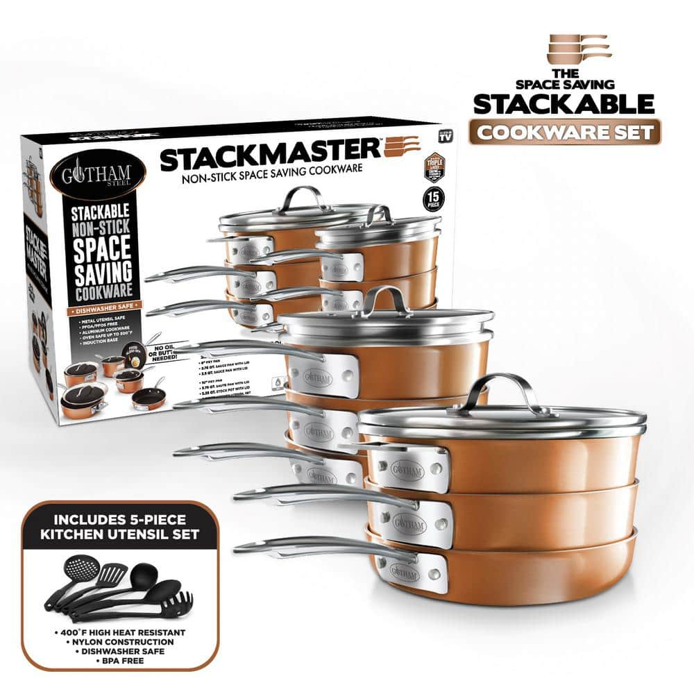 Gotham Steel StackMaster 15-Piece Aluminum Ultra-Nonstick Cast Textured ...