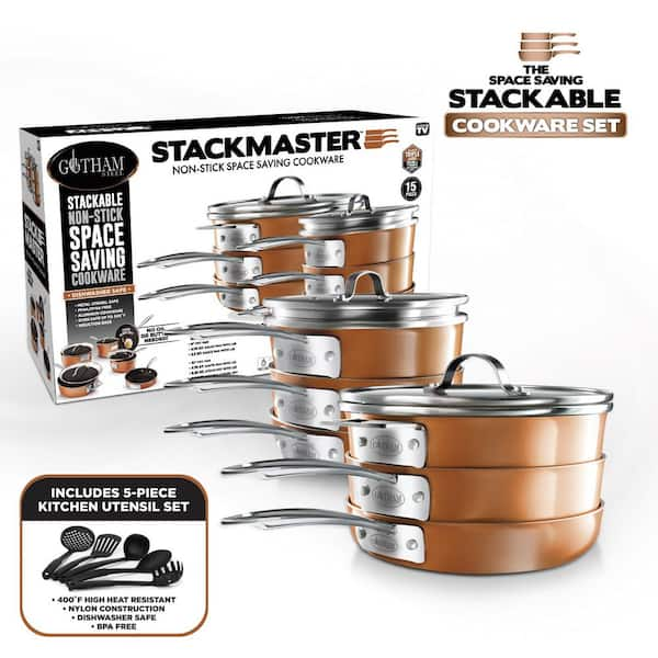 Gotham Steel StackMaster 15-Piece Aluminum Ultra-Nonstick Cast Textured ...