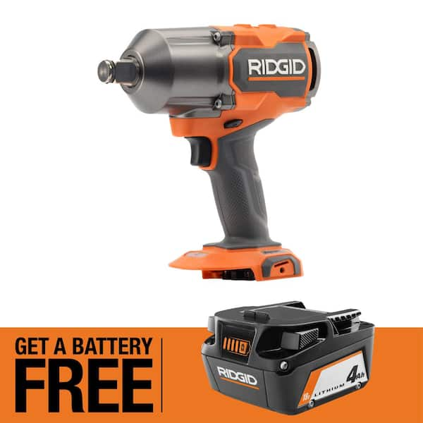 RIDGID 18V Brushless Cordless 3 4 in. High Torque Impact Wrench with FREE 4.0 Ah Lithium Ion Battery R86312B AC87004 The Home Depot