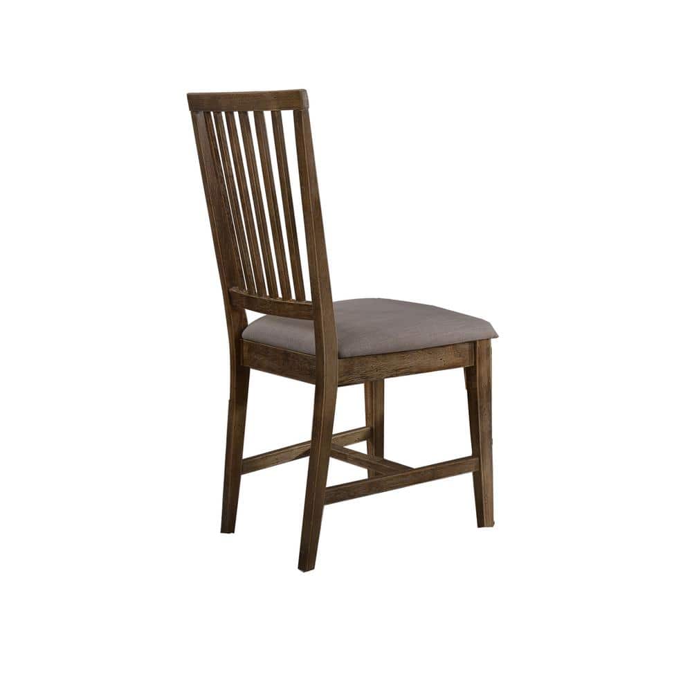 Antique Natural Oak High Slat Side Chair with Linen Upholstery