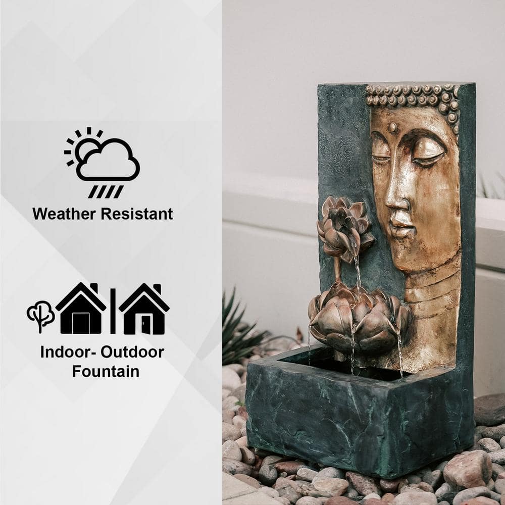 Bronze and Natural Grey Zen Lotus Water Fountain with LED Light